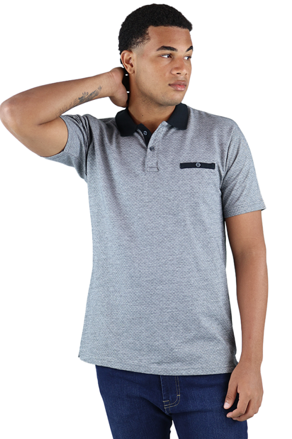 Playera Tipo Polo Tela Tejido A Puntos Color Gris Slim Fit Para Hombre